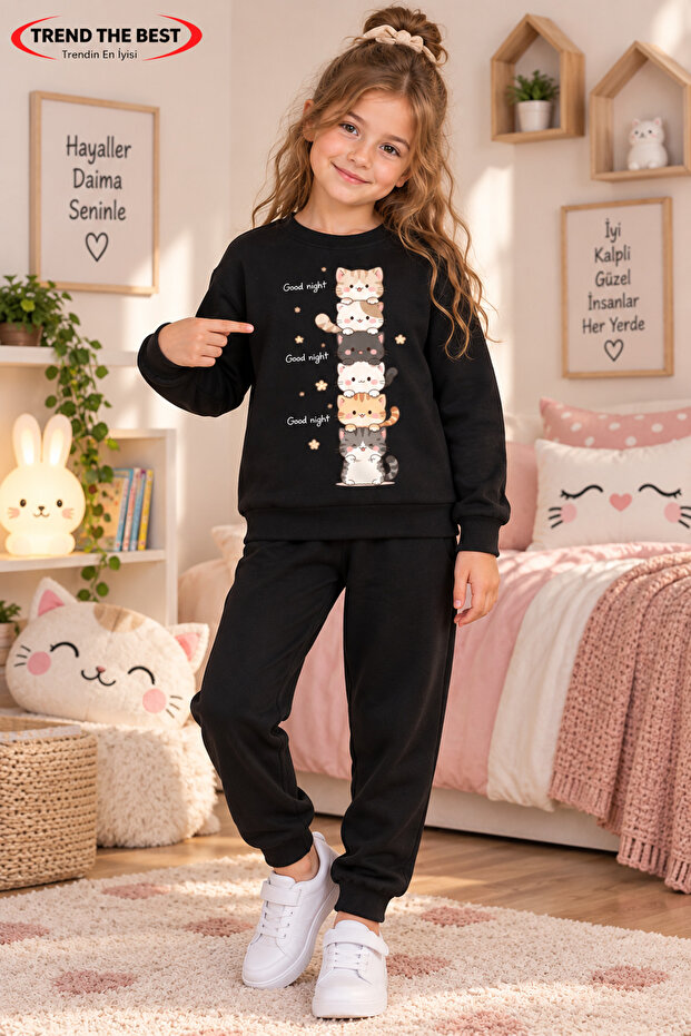 Winter Unisex Black Tracksuit, Black Sweat Top and Bottom Set
