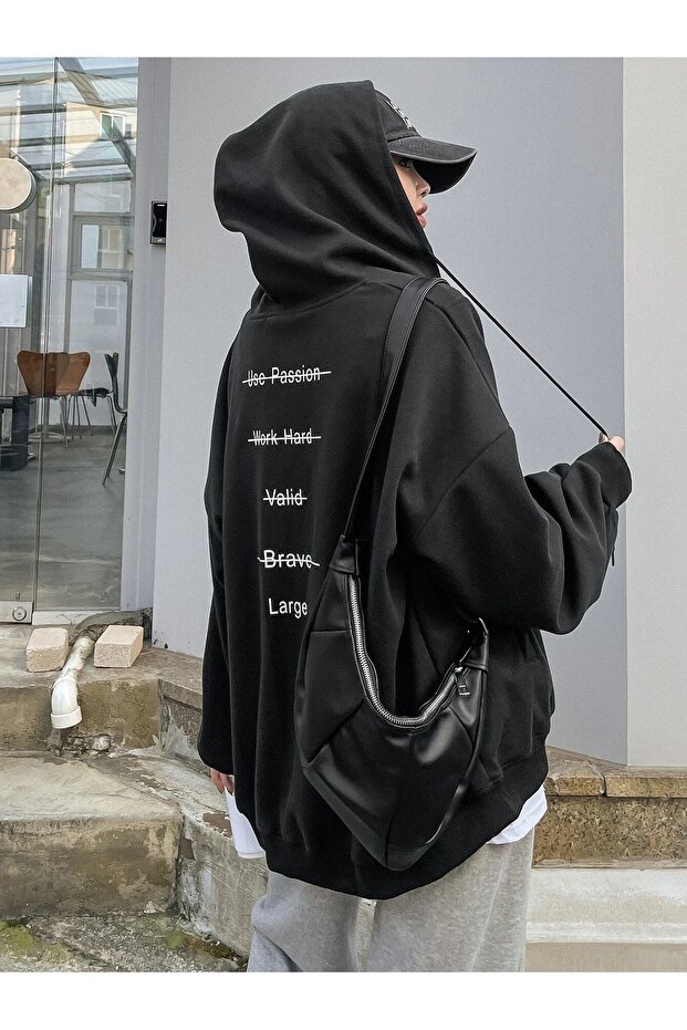 3 Thread Black Passion Zippered Winter Cardigan - Printed Oversize Hooded Jacket