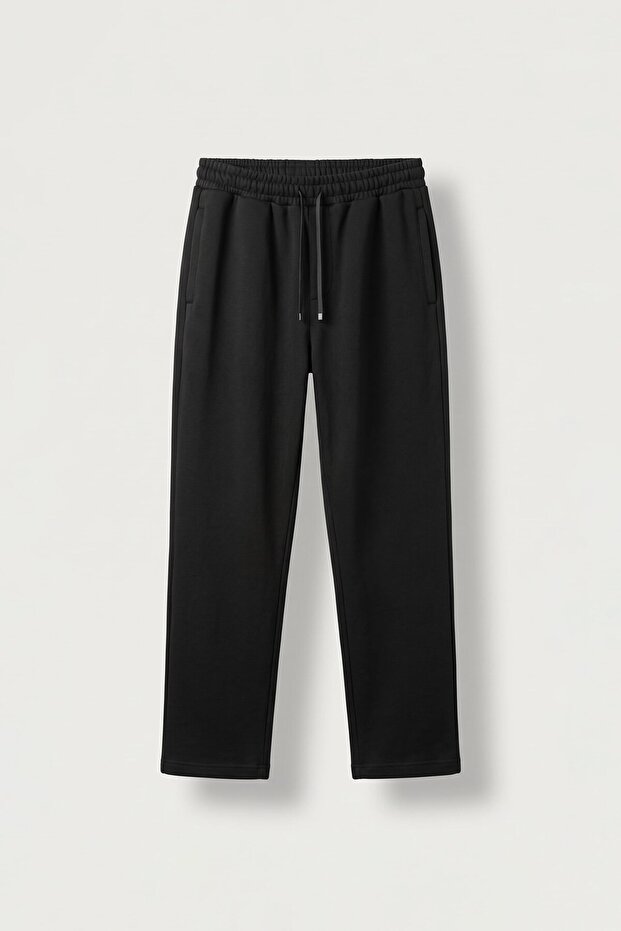 Men's Regular Fit Elastic Waist Lace-Up Sweatpants Black