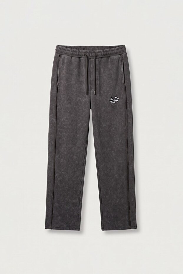 Men's Baggy Fit Washed Embroidered Sweatpants Brown