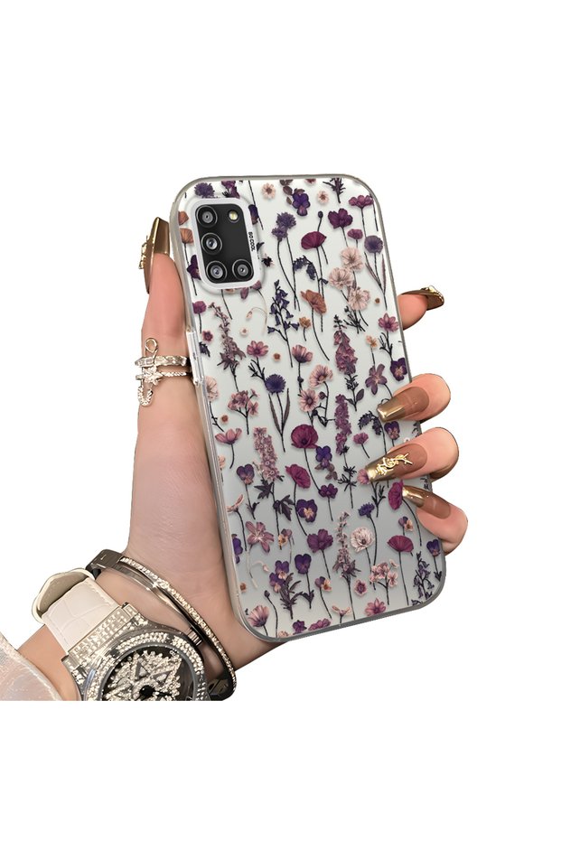 Samsung Galaxy A31 Compatible French Style Purple Tone Wild Flower Phone Case Shockproof