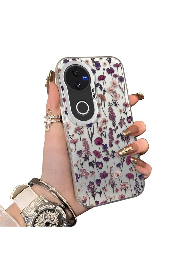 Vivo V50 Compatible French Style Purple Tone Wild Flower Phone Case Shockproof