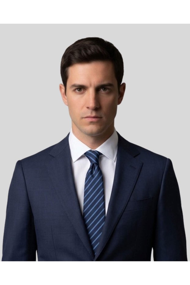 Blue Striped Thin Navy Blue Tie – 7 cm Wide