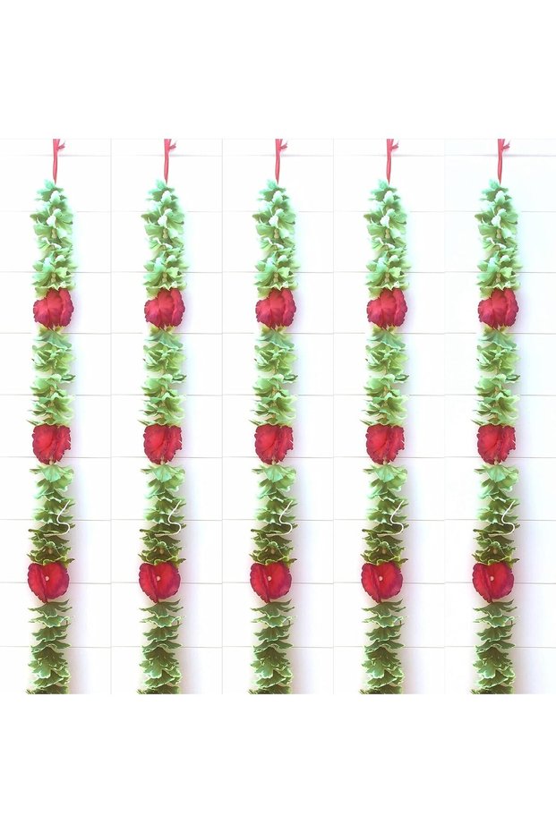 Wall Hanging | Door Hanging 5 pieces Set for Festive decor and event decor, Green, Pink & Yellow (DFT 10)
