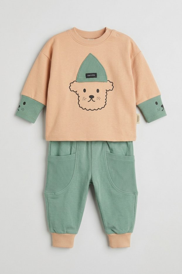 Baby Boy Teddy Bear Printed Pocket Jogger Tracksuit Set
