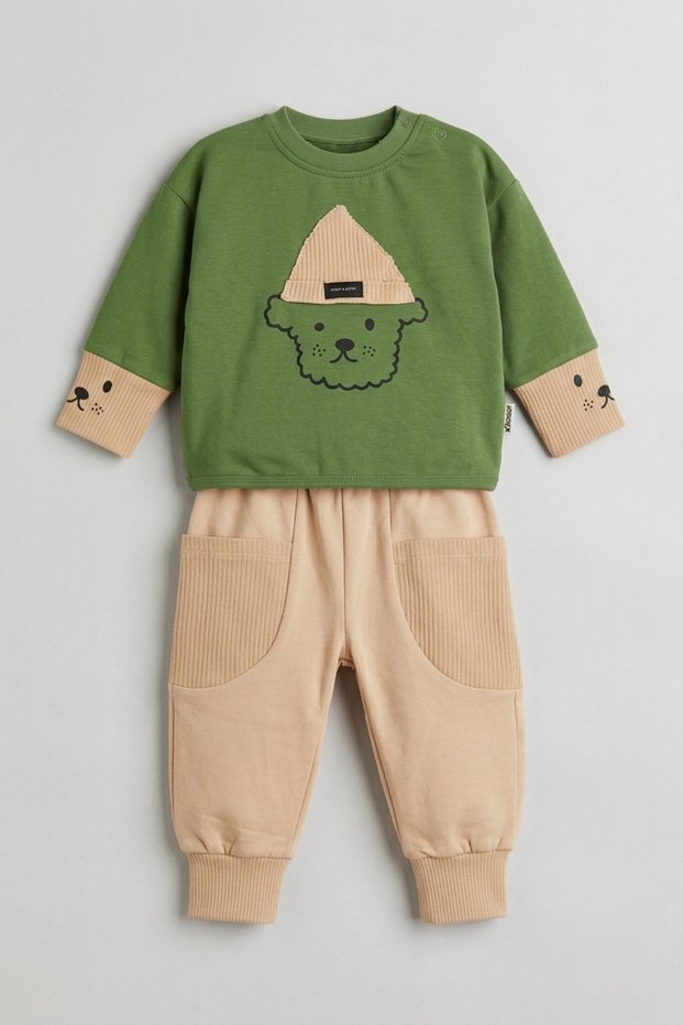 Baby Boy Teddy Bear Printed Pocket Jogger Tracksuit Set