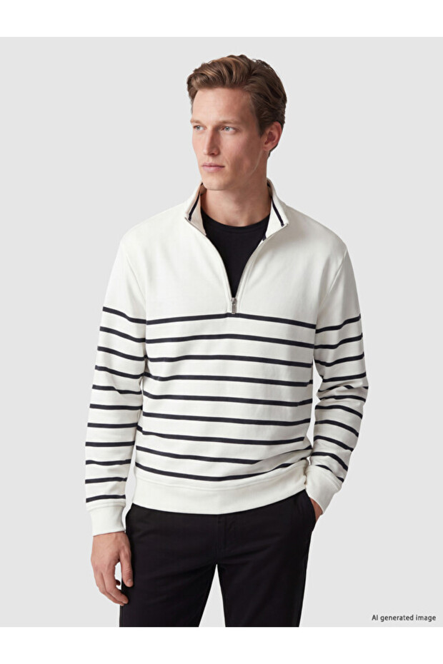 Mock Neck Striped Men's Sweatshirt