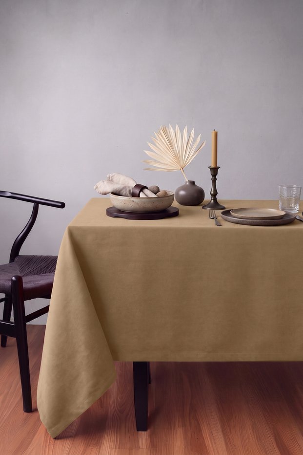 Velvet Textured Seamless Tablecloth, Sapphire Beige