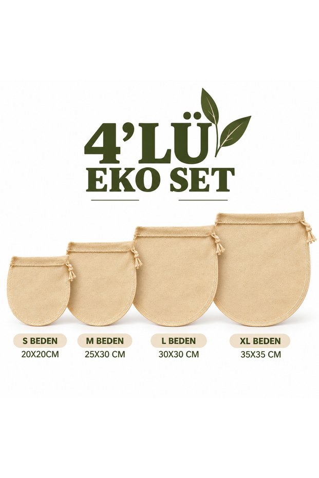 4-Piece Eco Set Cotton Strainer Bags – for Almond and Oat Milk, Strained Yogurt, Curd, and Cheese Making