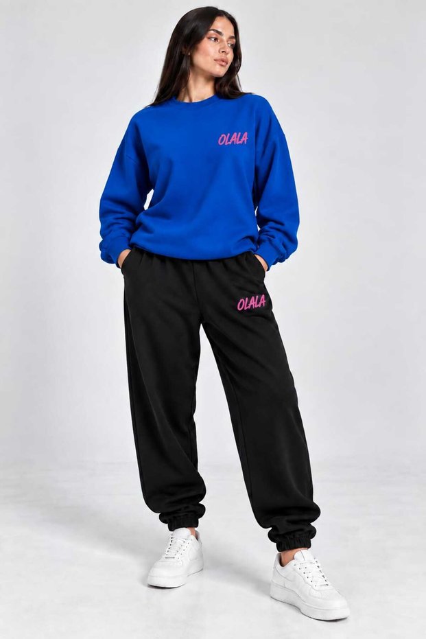 Zero Collar Sweat Suit 2-Piece Combination with Patterned Bottom and Top, Olala Printed, Unisex