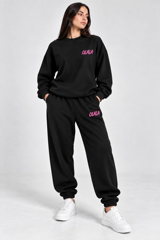 Zero Collar Sweat Suit 2-Piece Combination with Patterned Bottom and Top, Olala Printed, Unisex