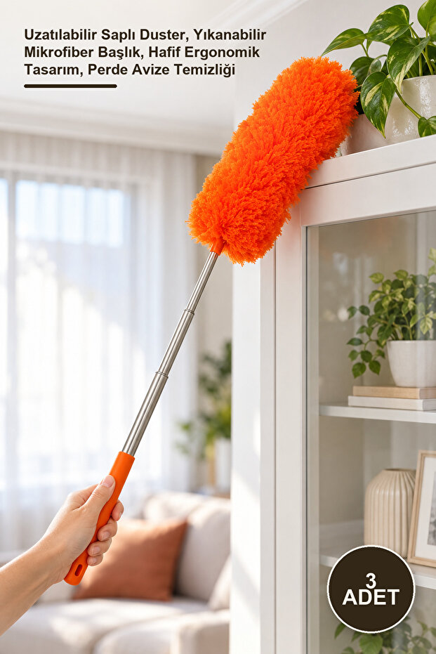 3Pcs Telescopic Handle Microfiber Dust Duster – Extendable Handle Duster, Washable Microfiber Head, Lightweight Ergonomic Design, Curtain Chandelier Cleaning
