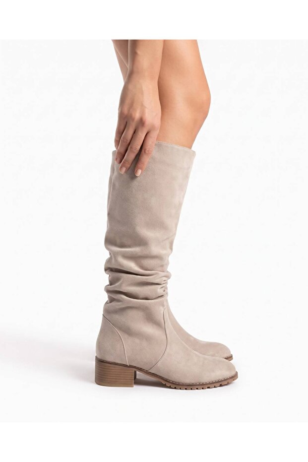 Code 100, Genuine Leather, with a Raised Sole, Without Bag and Zipper, Bellows-Style Boots