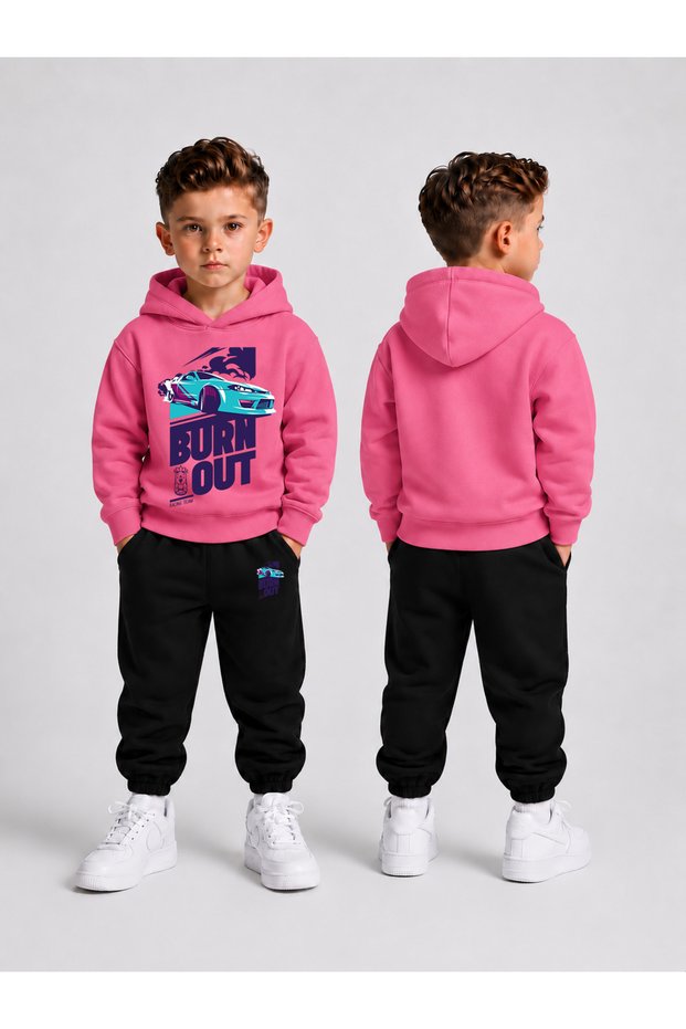 Men's Hooded Tracksuit Set – Printed Hoodie Sweatshirt and Sweatpants Winter Outfit