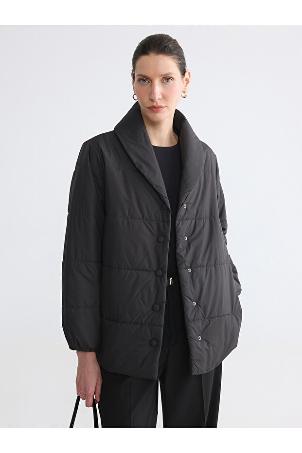 Alita City Lcw Grace Black Jacket Collar Women's Puffer Coat