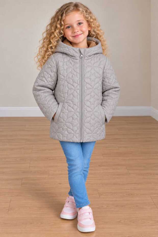 Flying Butterfly Patterned Girls' Water and Wind Proof Hooded Coat