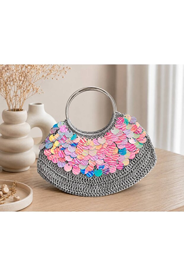 Women's Colorful Sequin Knitted Bag