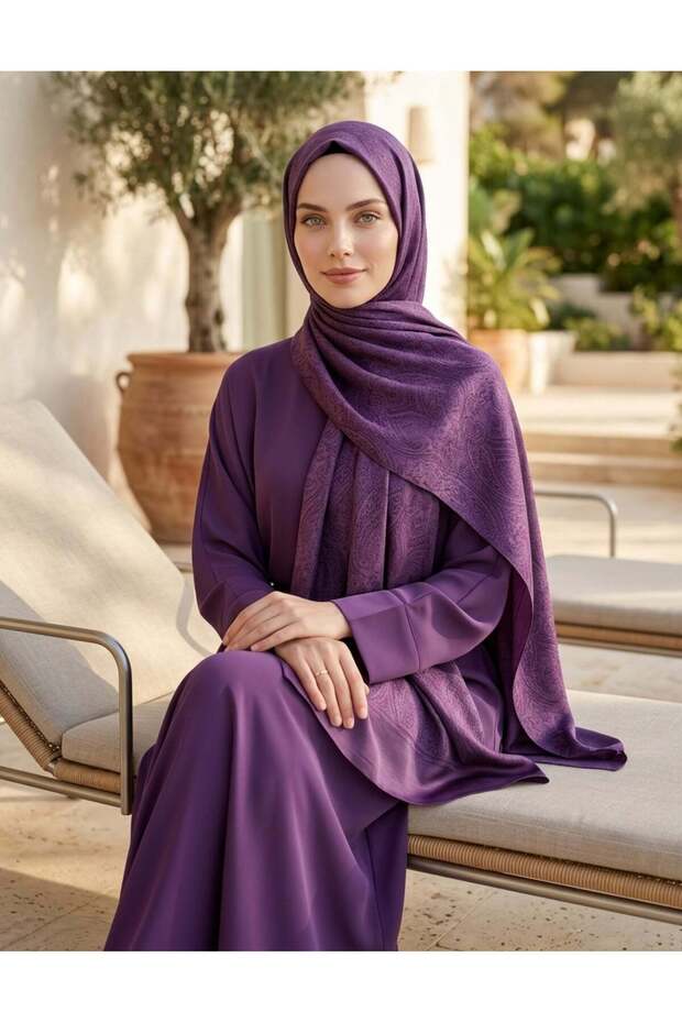 Purple Double-Sided Ethnic Patterned Jacquard Shawl
