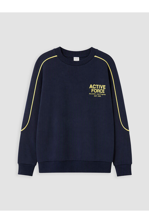 Two Mt Shop Quality Lcw Kids Navy Blue Interlock Printed Loose & Baggy Boys' Sweatshirt