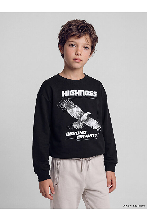 Two Mt Shop Quality Lcw Kids Black Printed Boys' Thick Sweatshirt