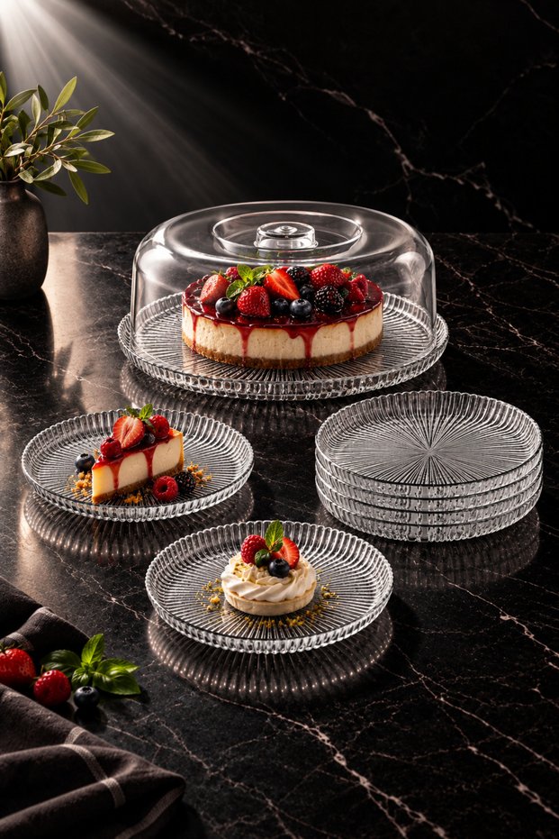 Estella 7-Piece Cake Pan Set 26 cm + 6-Piece Paris Glass Cake Plate 16 cm