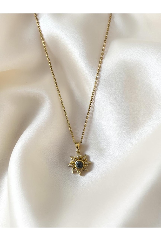 Gold Projection Stone Sun Steel Necklace