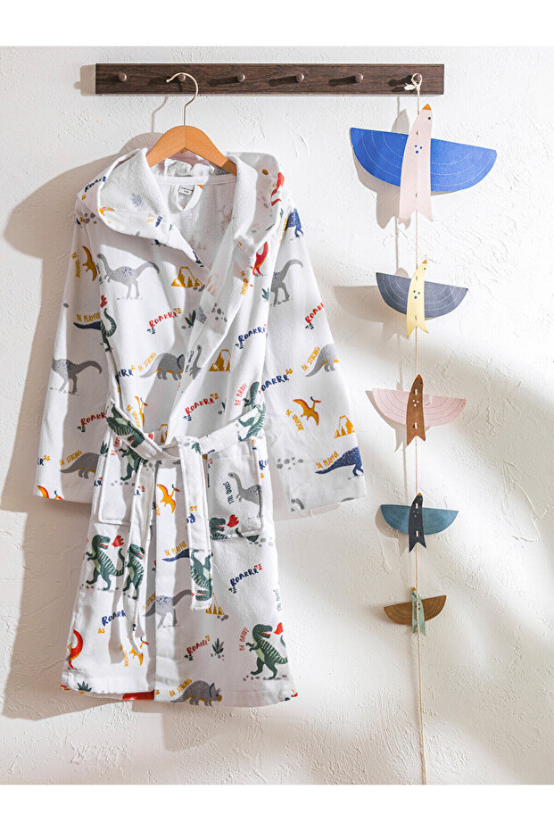 Two Mt Shop Quality Lcw Home White Velvet Printed Children's Bathrobe