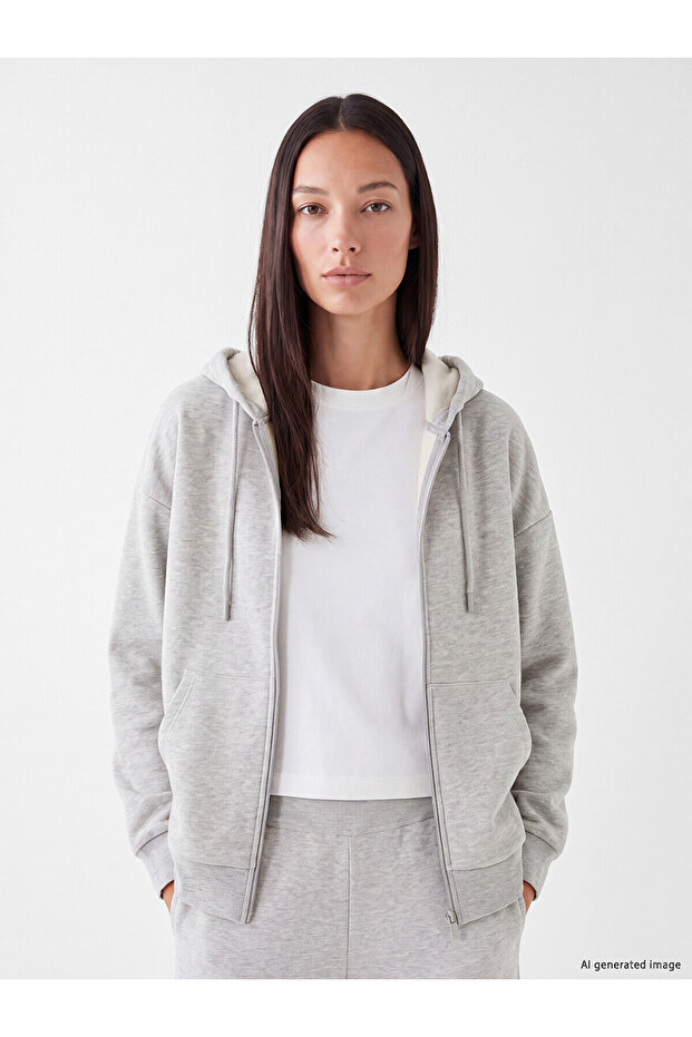 Alita City Gray with a Difference 3 Threaded Plain Oversize Women's Zippered Sweatshirt