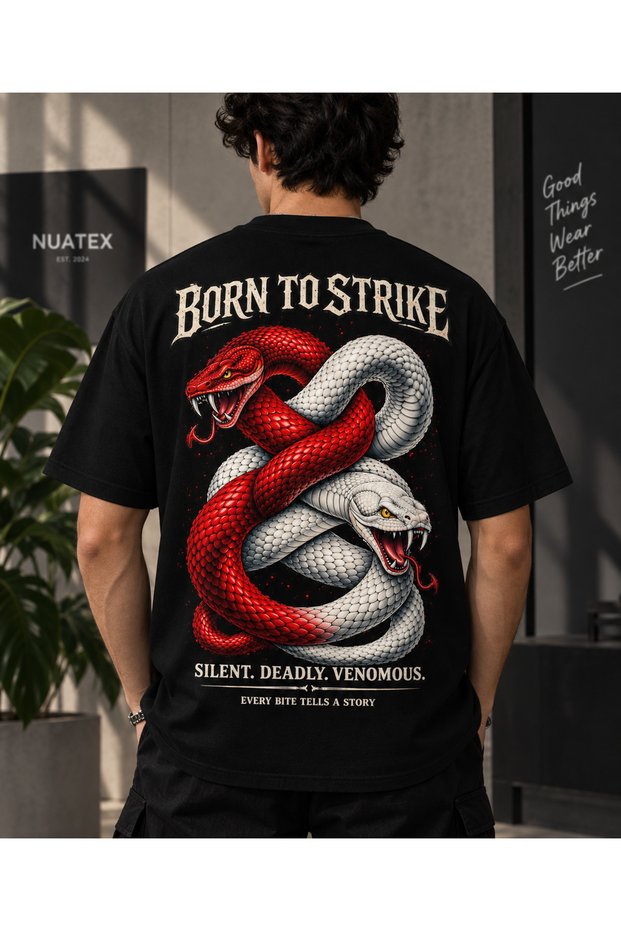 Back Printed Snake Pattern Regular Fit T-Shirt