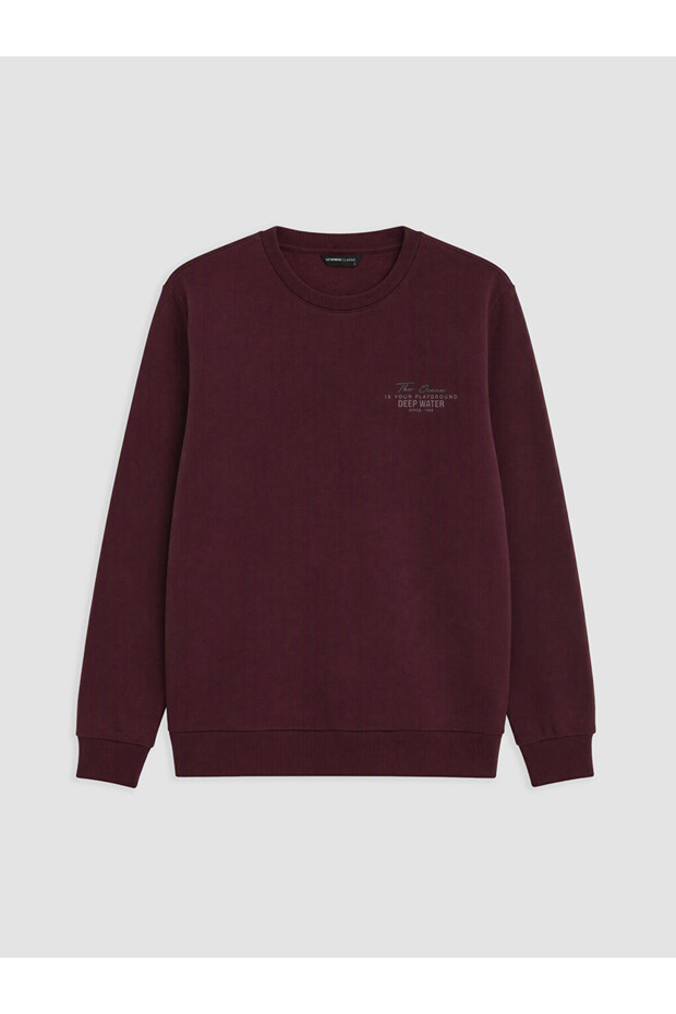 Vizyon New Season Plum Color Crew Neck Printed Men's Sweatshirt