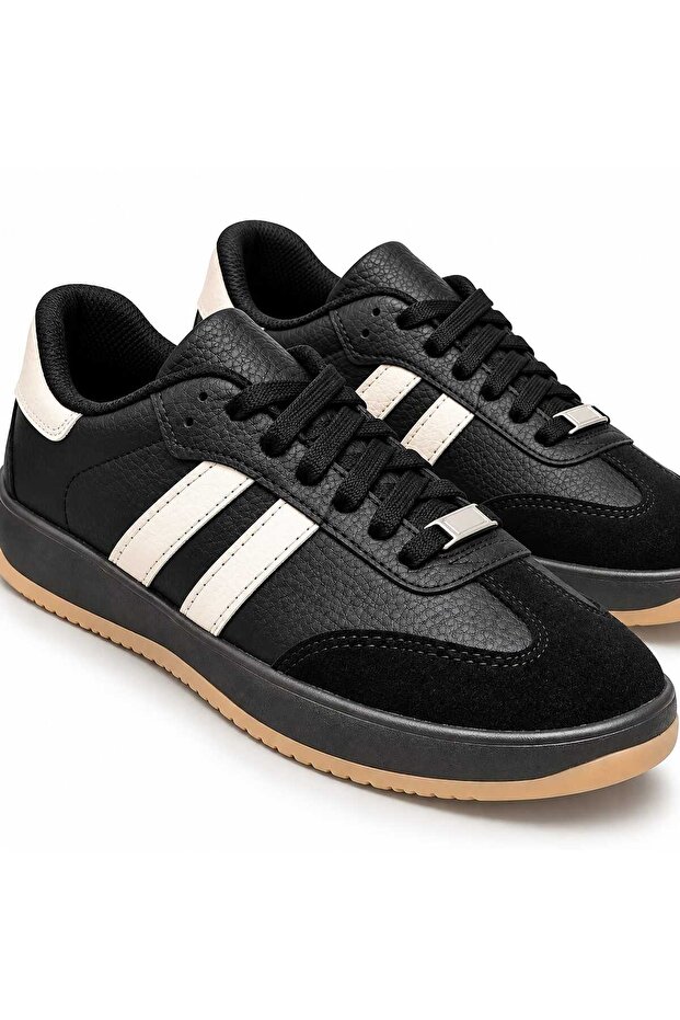 Retro Unisex Sneaker Black Beige – Comfortable Casual Sports Shoes | Non-Slip Sole