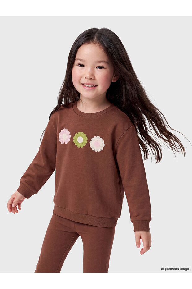 Alita City Brown with a Difference 3 Thread Floral Standard & Regular Girls' Sweatshirt
