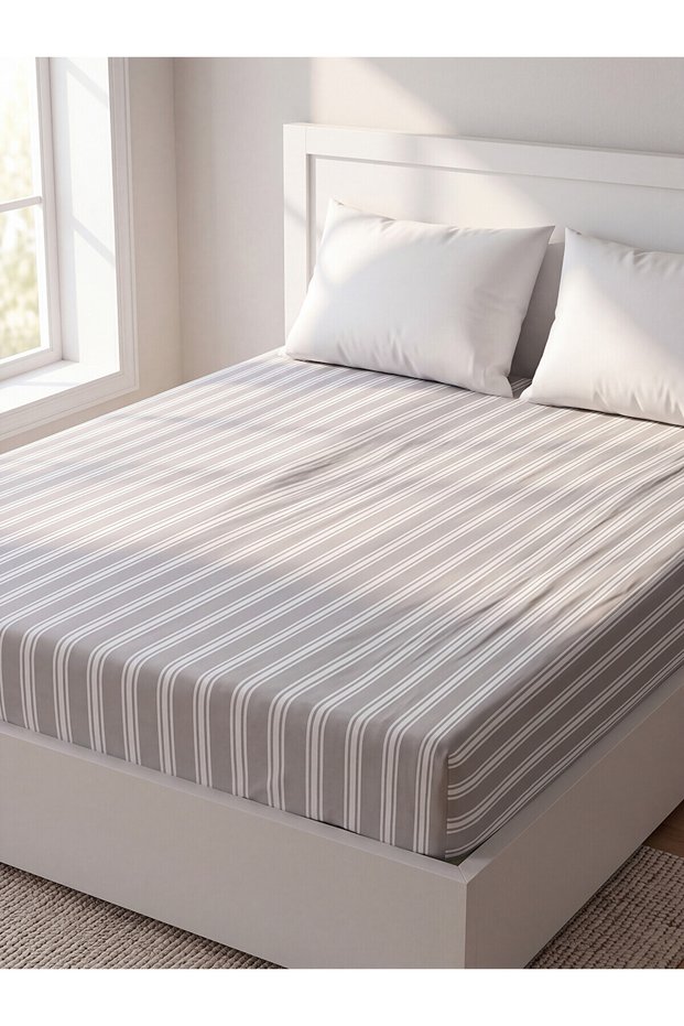 Alita City Lcw Home Gray Striped Double Bed Sheet with Difference in Color