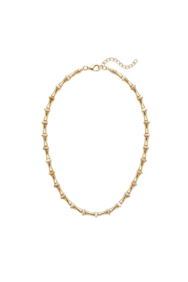 Bamboo Collection Cream Bead Detailed Metal Necklace - Gold
