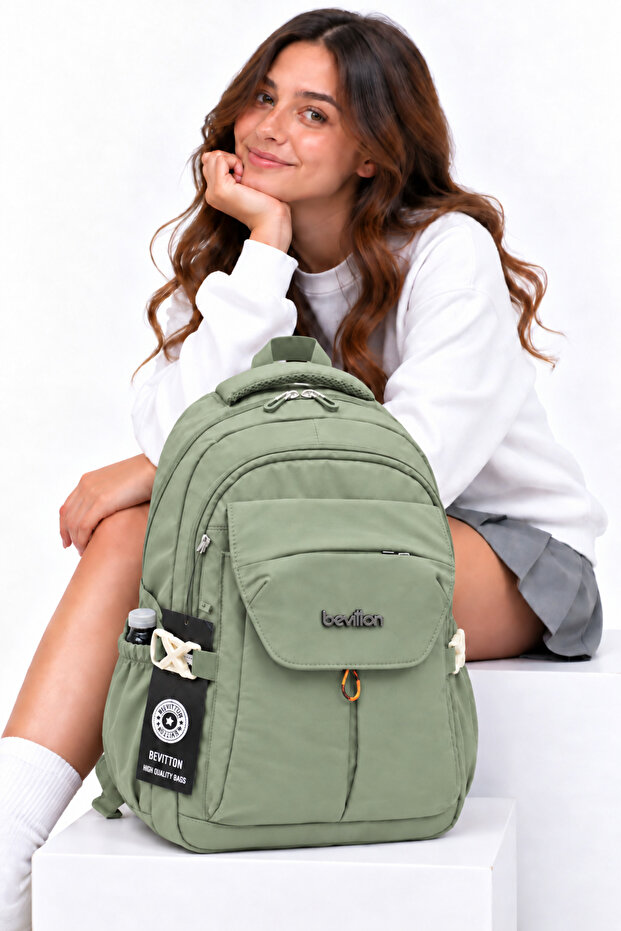 Waterproof Fabric Unisex Daily, Travel, School Backpack 2601 Khaki