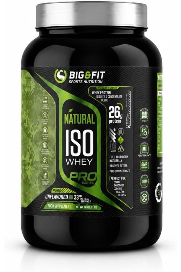 Big & Fit Unflavored Whey Protein Isolate (1kg) – 100% Pure, Raw & Unsweetened ISO Protein Powder | Zero Sugar & Zero Flavoring | Easy-Mixing Protein for Shakes, Smoothies & Baking