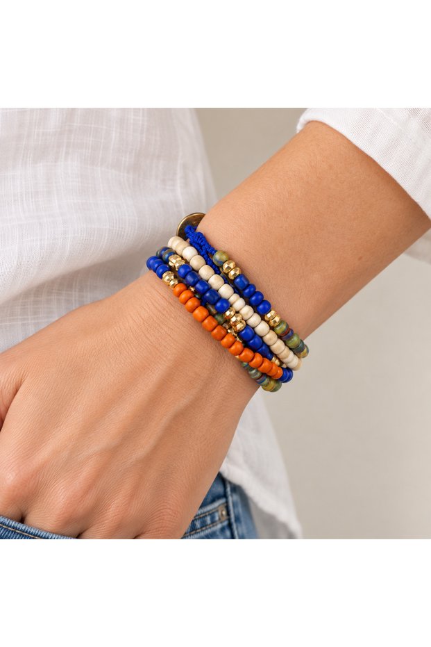 Colorful Multi-Row Beaded Blue Orange Detailed Bohemian Style Women's Bracelet