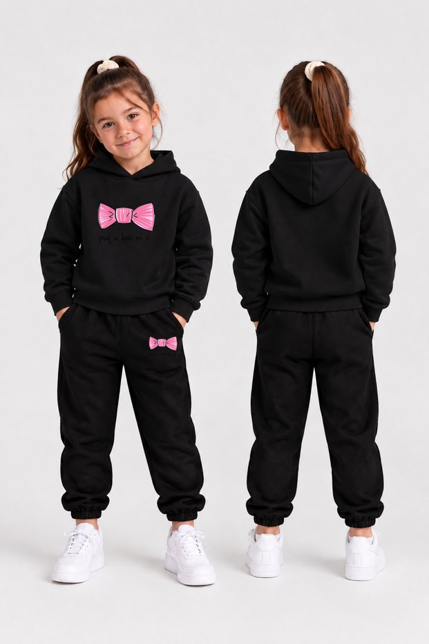 Girls' Hooded Tracksuit Set – Printed Hoodie Sweatshirt and Sweatpants Winter Outfit