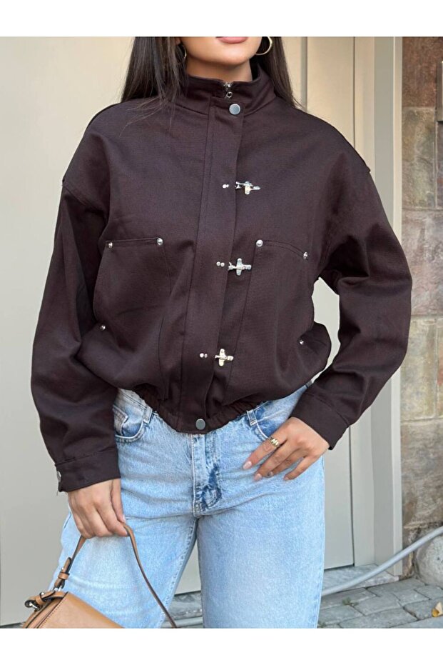 Hook Detailed Seasonal Casual Bomber Jacket