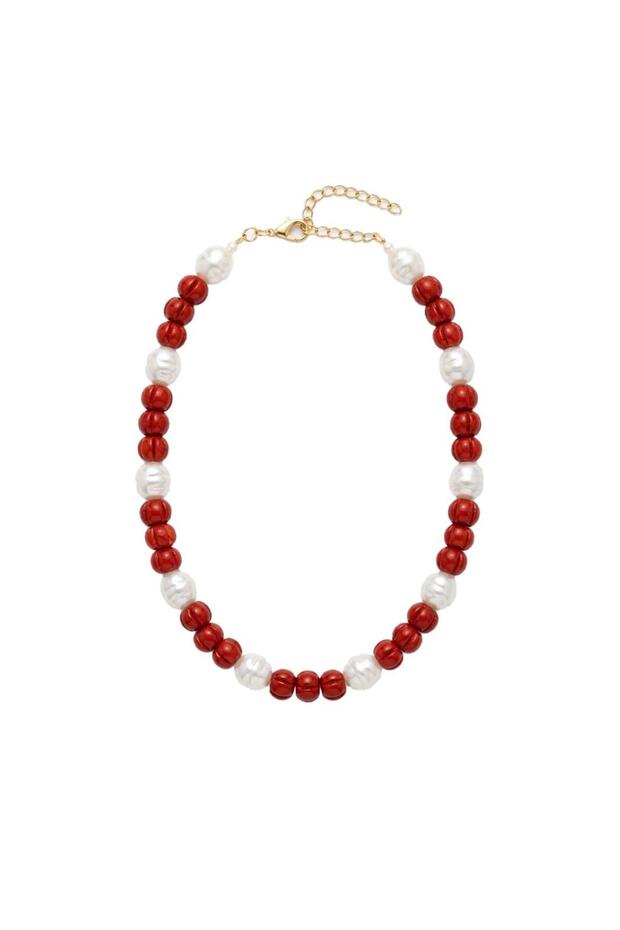 Perla Pop Collection Pearl and Colorful Bead Detailed Necklace - Red