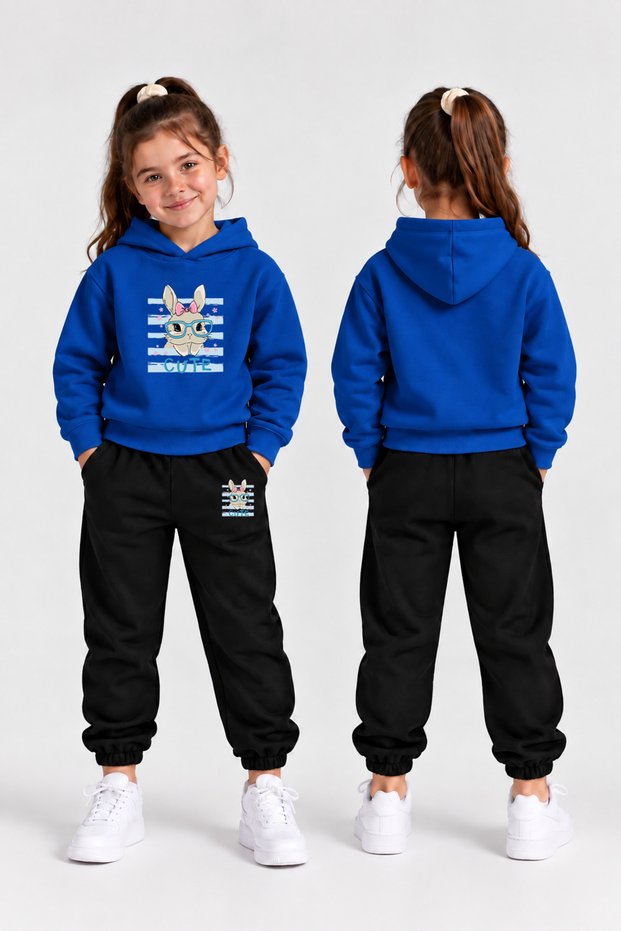 Girls' Hooded Tracksuit Set – Printed Hoodie Sweatshirt and Sweatpants Winter Outfit
