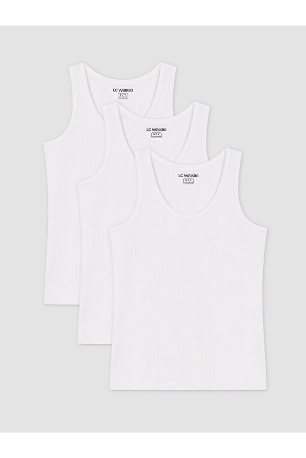 Peak New Season White Crew Neck Boys' Undershirt 3-Piece Set