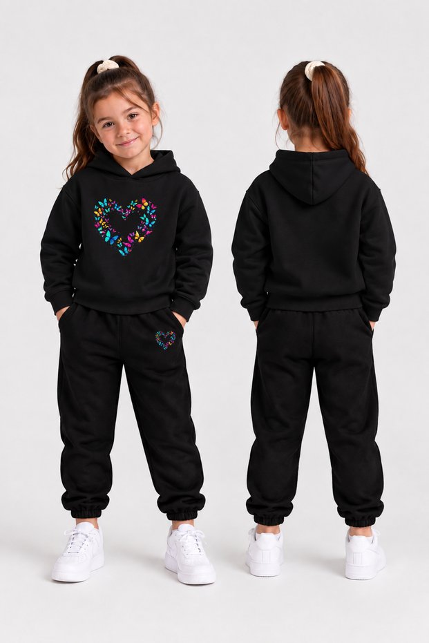 Girls' Hooded Tracksuit Set – Printed Hoodie Sweatshirt and Sweatpants Winter Outfit