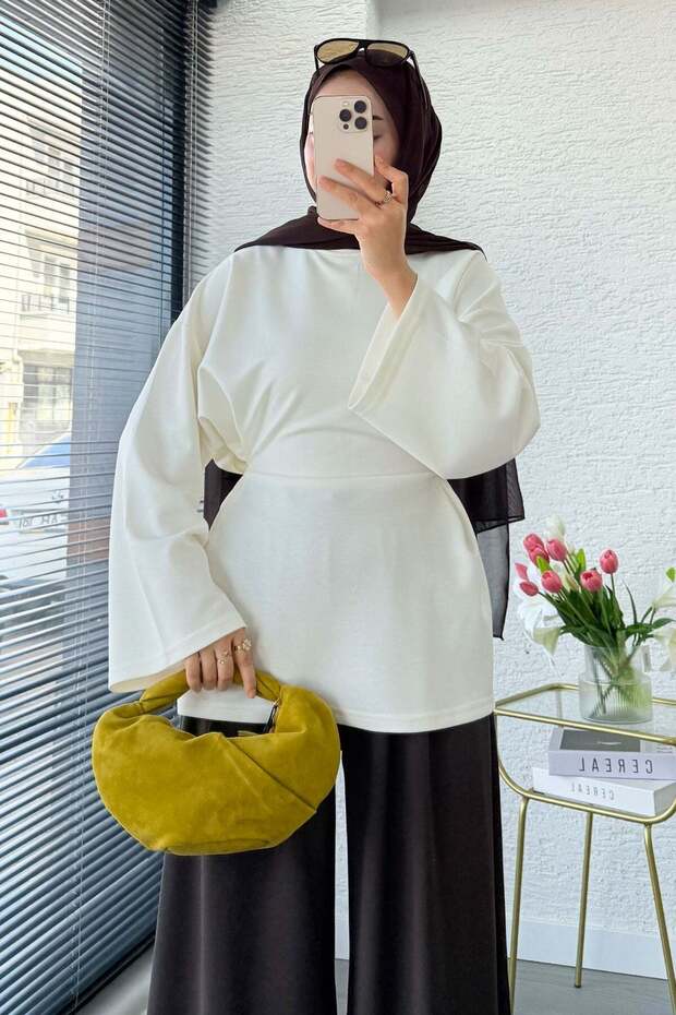 Premium Back-Tie Double Face Blouse - Ecru