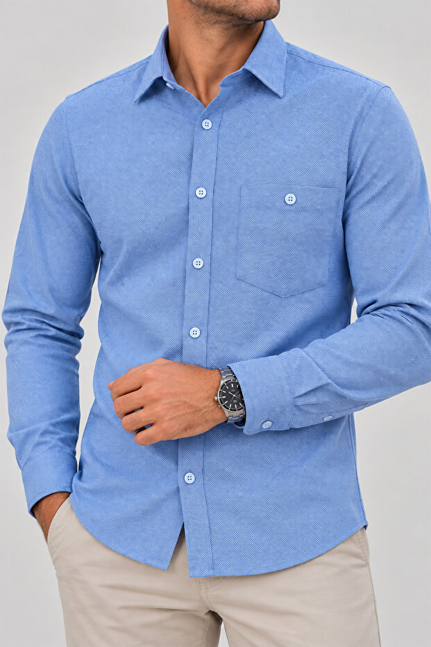 Men's 100% Cotton Oxford Woven Long Sleeve Classic Shirt with Pockets