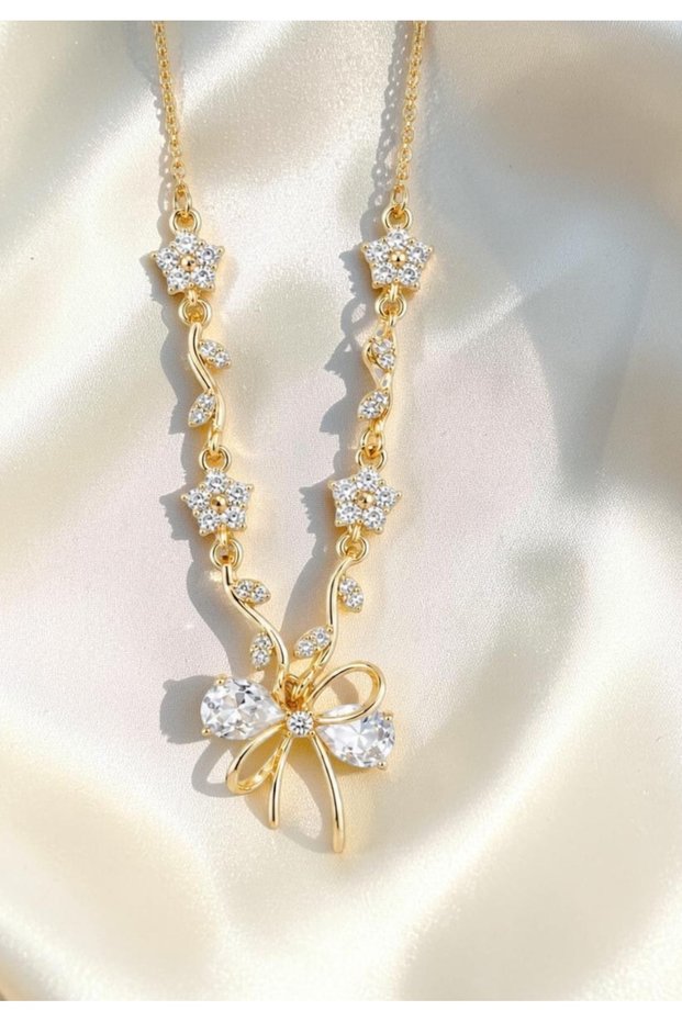 White Bow Gold Color Steel Necklace