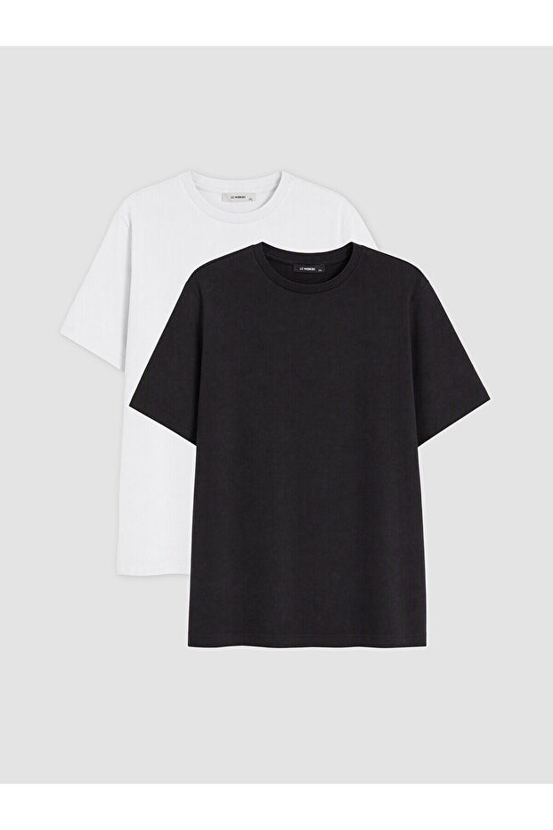 Two Mt Shop Quality Lcw Curve Black Plain Standard & Regular Short Sleeve Women's T-Shirt