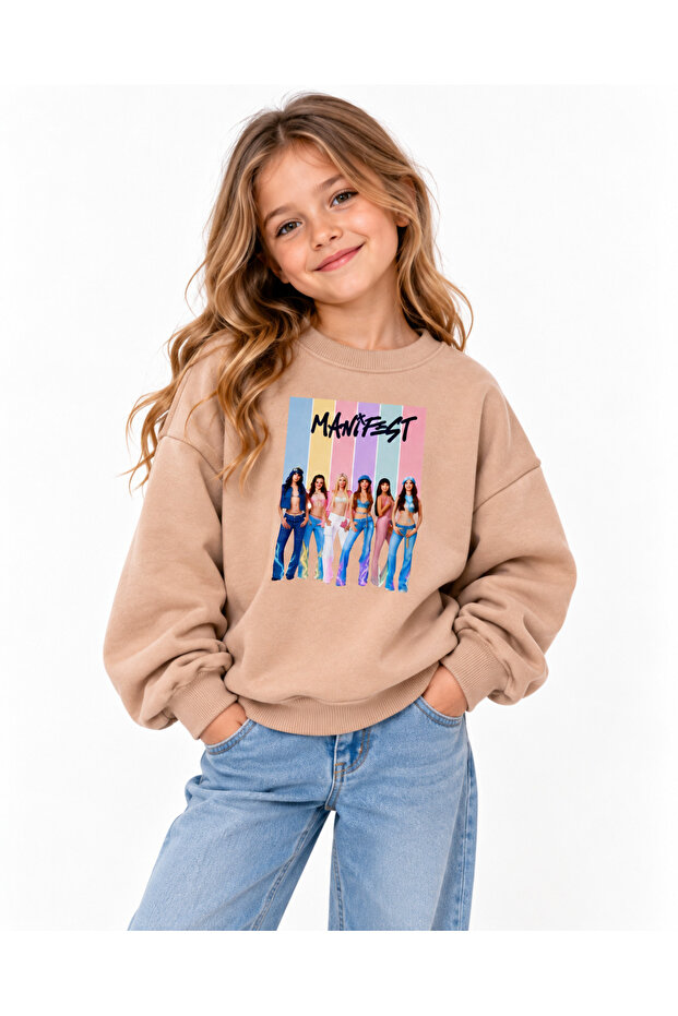 Manifest Girls Design Printed Oversize Unlined Long Sleeve Girls' Sweatshirt