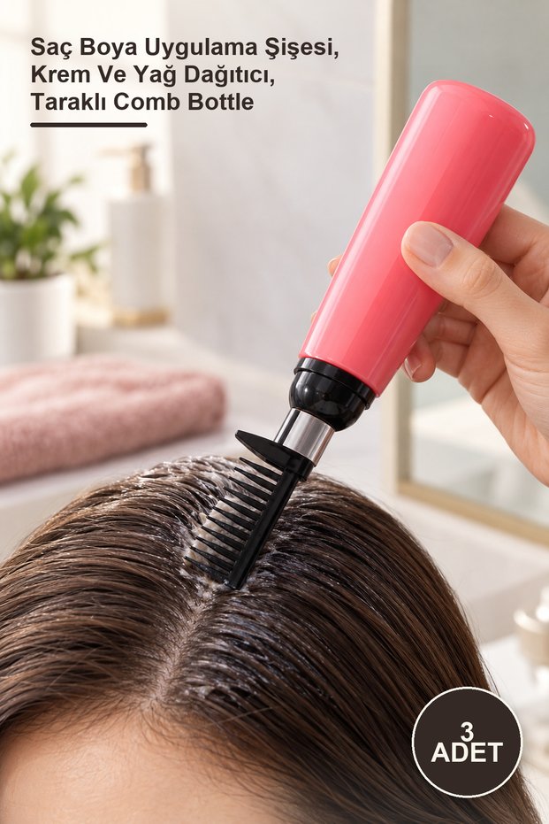 3 Pieces of Comb Hair Coloring Bottles – Hair Dye Application Bottle, Cream and Oil Dispenser, Comb Bottle