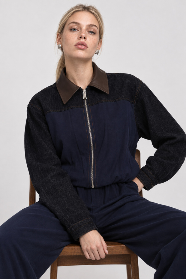 Contrast Color Modal Top and Bottom Set Lby0079 Dark Blue